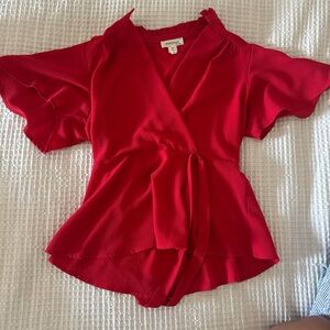 Madewell Red Flutter Sleeve Wrap Blouse